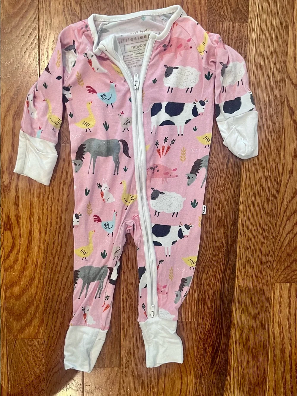 Little Sleepy Zippy Newborn Pink Farm Animals